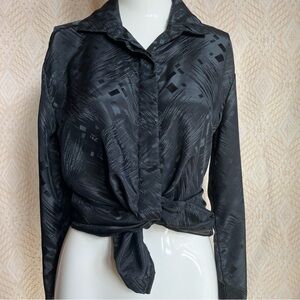 Vintage Late 70s - Early 80s Sexy Black Embossed Satin Disco Shirt Buttonup